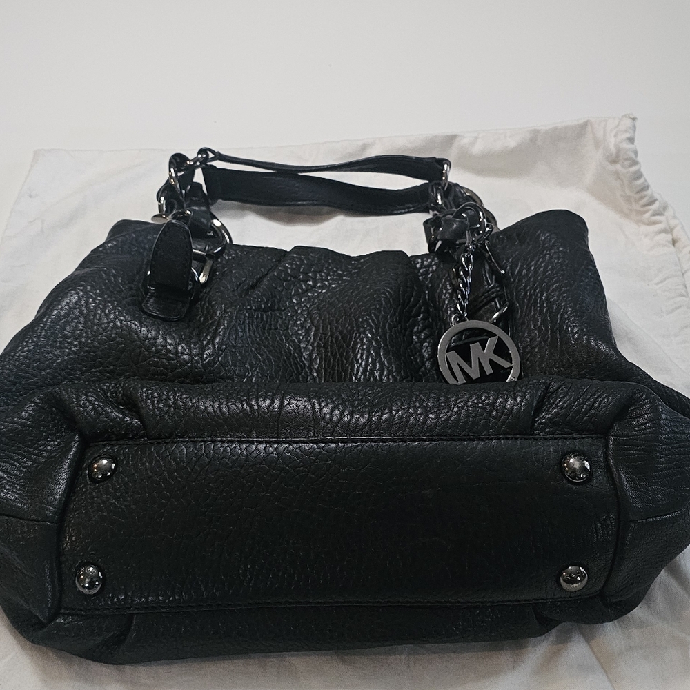Michael Kors Black Textured Leather With Gunmetal Accents